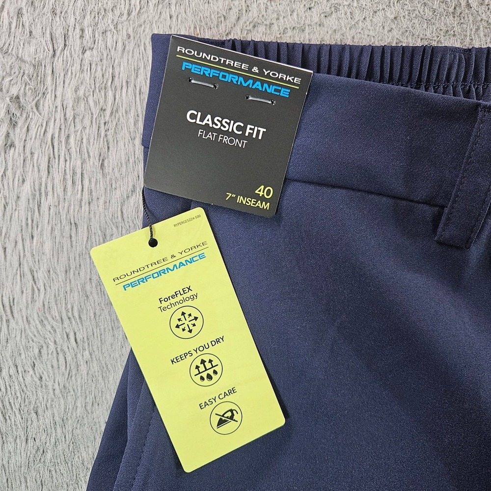 Roundtree & Yorke Performance Shorts Navy Blue Classic Fit 40x7